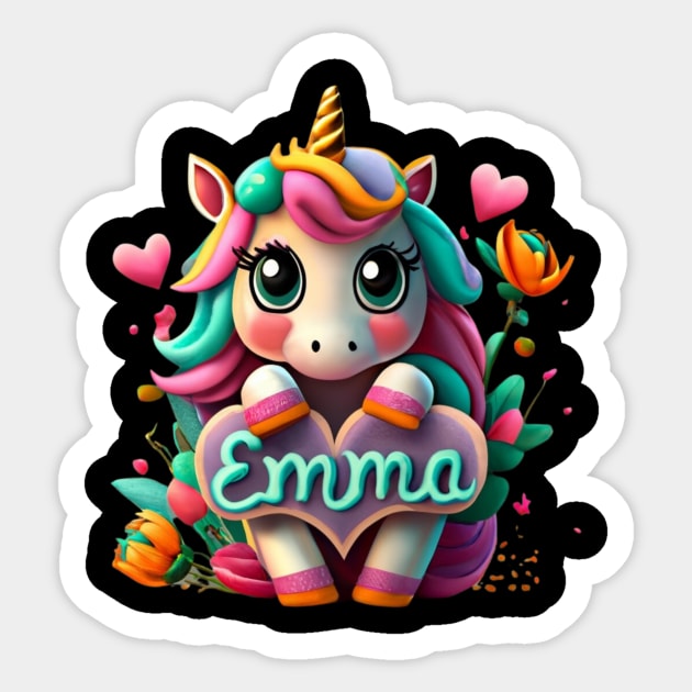 Personalized Name Emma with Unicorn Sticker by Jo Palmer